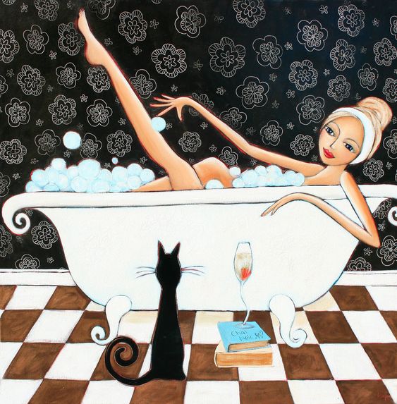 Рисунок девушки в белой ванне
