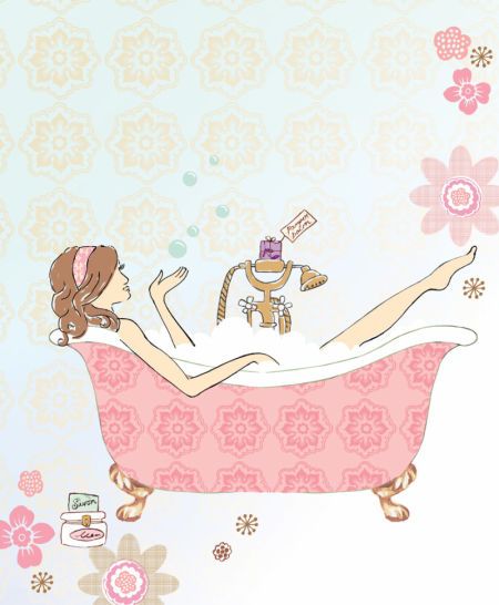 Рисунок девушки в розовой ванне