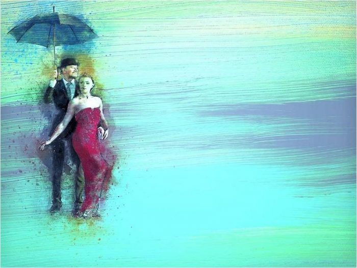 Пара на зеленом фоне.