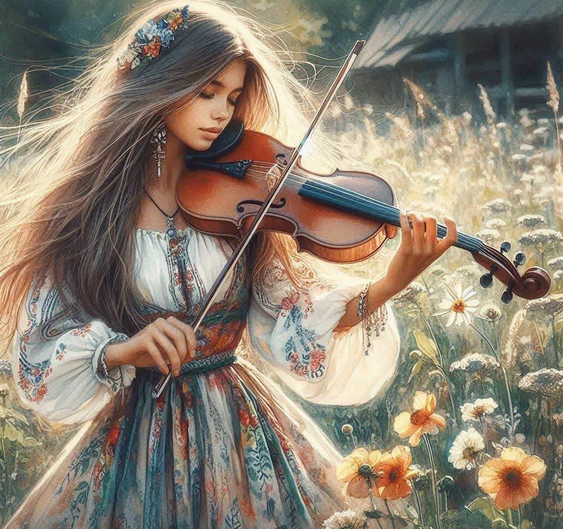 Милая девушка играет на скрипке.