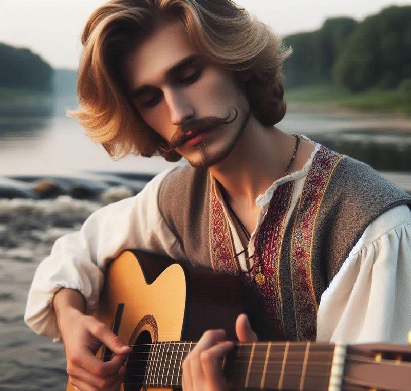 Молодой музыкант играет на гитаре.